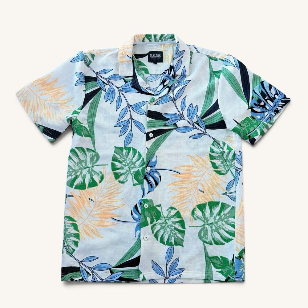 Malibu Beach Club Men’s Small Hawaiian Button Up Floral Japanese Drill Clothing